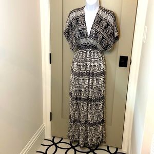 B/W elephant print swimsuit cover or resort maxi-dress.